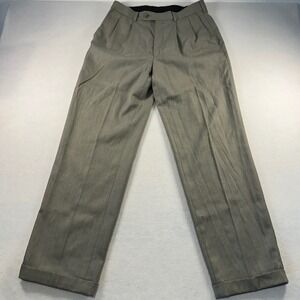 Axist Mens Pleated Dress Pants Tan Grey Cuffed Trousers 30x31.5